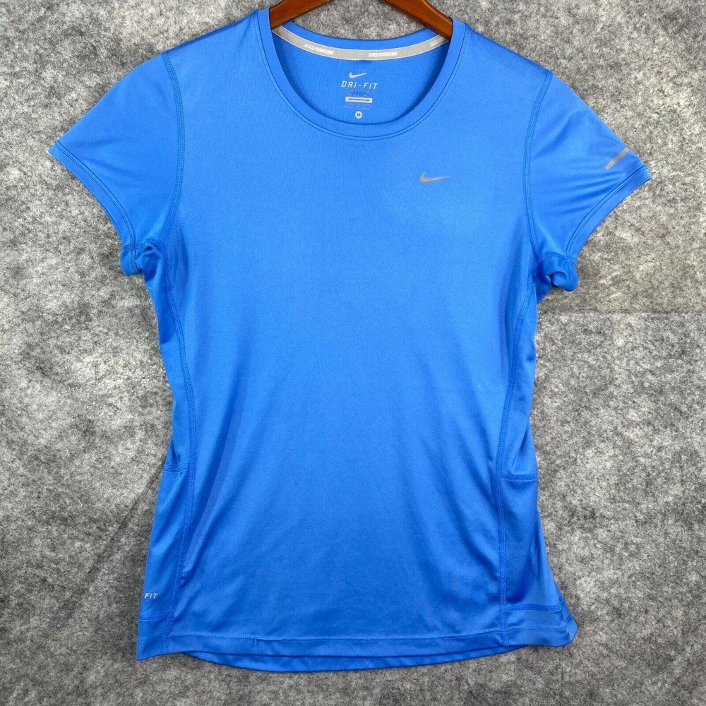 Nike Miler Womens Shirt Medium Activewear Dri Fit Blue Lightweight Short Sleeve